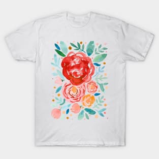 Watercolor roses bouquet - orange and green T-Shirt